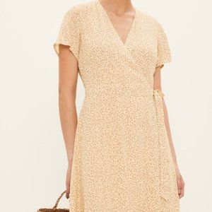 Frank and Oak Floral Short-sleeved Wrap Dress in Cream Yellow M